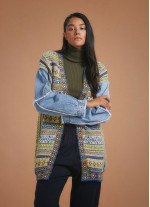 Denim Sleeve Detail Ethnic Print Oversize Cardigan