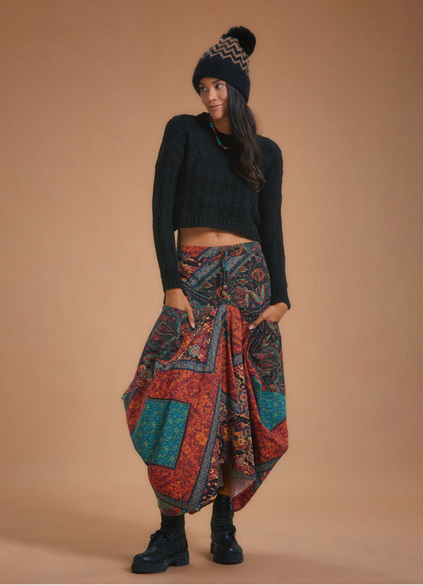 Gypsy Style Ethnic Print Cotton Long Skirt