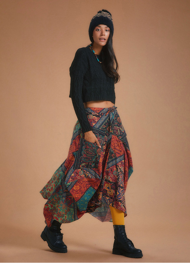 Gypsy Style Ethnic Print Cotton Long Skirt