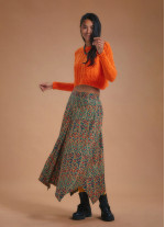 Ethnic Printed Asymmetrical Hem Flared Midi Skirt