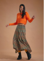 Ethnic Printed Asymmetrical Hem Flared Midi Skirt