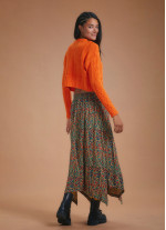 Ethnic Printed Asymmetrical Hem Flared Midi Skirt