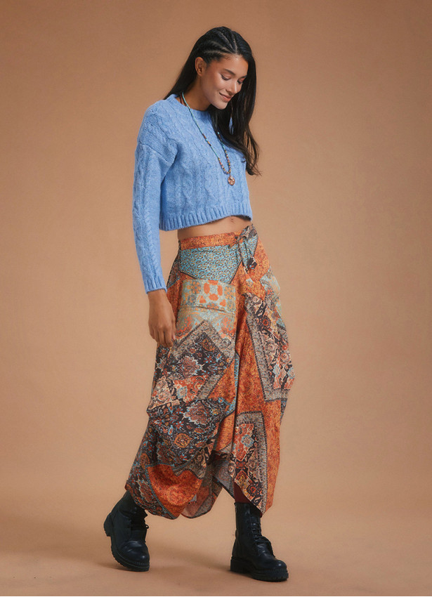 Gypsy Style Elastic Waist Oversize Pockets Wholesale Patterned Skirt