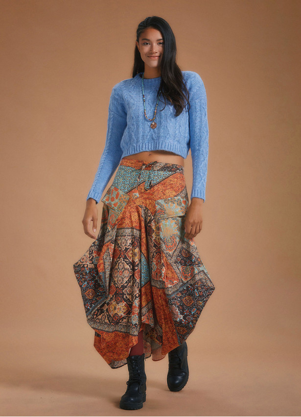 Gypsy Style Elastic Waist Oversize Pockets Wholesale Patterned Skirt