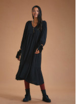 Long Puff Sleeve Black Long Tiered Dress