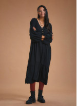 Long Puff Sleeve Black Long Tiered Dress