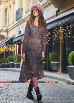 Patterned Asymmetrical Hem Button Down Long Sleeve Dress