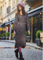 Patterned Asymmetrical Hem Button Down Long Sleeve Dress