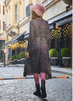 Patterned Asymmetrical Hem Button Down Long Sleeve Dress