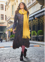 Patterned Asymmetrical Hem Button Down Long Sleeve Dress