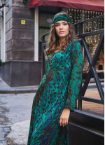 Long Sleeve Winter Green Patterned Patch Dress