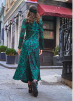 Long Sleeve Winter Green Patterned Patch Dress