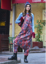 Halter Neck Red Printed Cotton Jumpsuit