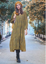 Long Puff Sleeve Patterned Long Tiered Dress