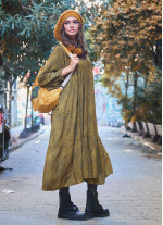 Long Puff Sleeve Patterned Long Tiered Dress