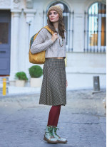 Flared Brown Plaid Houndstooth Skirt