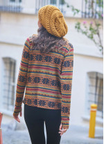 Boho Style Thumbhole Mustard Patterned Cardigan