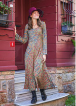 Long Sleeve Winter Ethnic Patterned Patch Dress