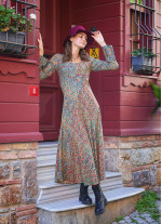 Long Sleeve Winter Ethnic Patterned Patch Dress