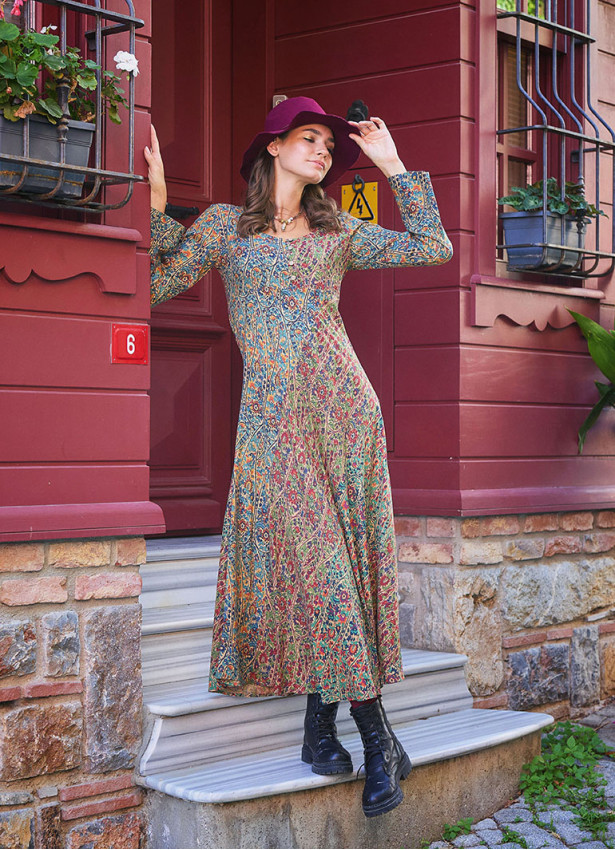 Long Sleeve Winter Ethnic Patterned Patch Dress