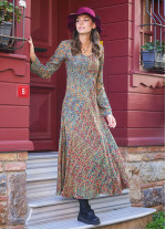 Long Sleeve Winter Ethnic Patterned Patch Dress