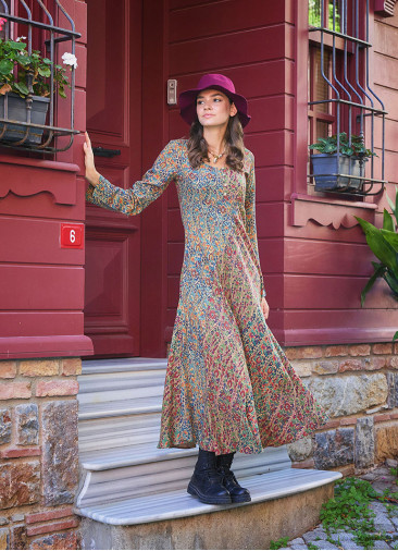 Long Sleeve Winter Ethnic Patterned Patch Dress