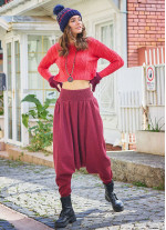 Winter Elastic Waist and Leg Maroon Harem Pants