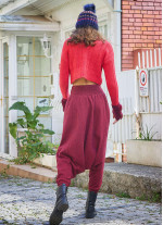 Winter Elastic Waist and Leg Maroon Harem Pants