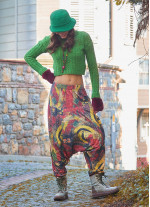 Elastic Waist Yellow Patterned Winter Harem Pants