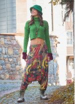 Elastic Waist Yellow Patterned Winter Harem Pants