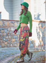 Elastic Waist Yellow Patterned Winter Harem Pants