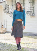 Flared Brown Patterned Houndstooth Skirt