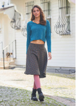 Flared Brown Patterned Houndstooth Skirt