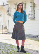 Flared Brown Patterned Houndstooth Skirt