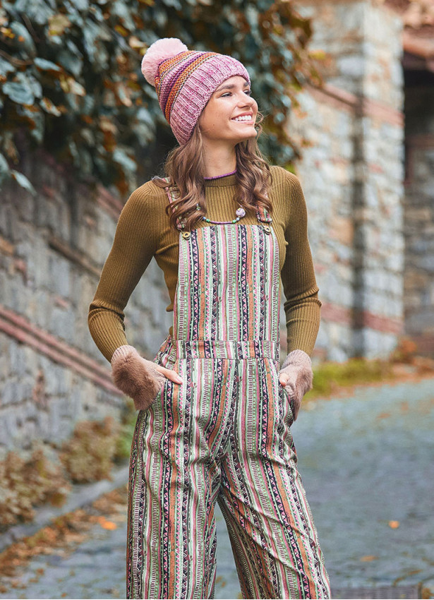 Zigzag Pink Patterned Women's Beret