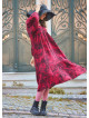 Long Puff Sleeve Red Long Tiered Dress