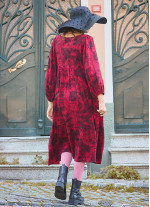 Long Puff Sleeve Red Long Tiered Dress