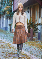 Flared Brown Patterned Suede Skirt