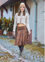 Flared Brown Patterned Suede Skirt