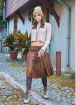 Flared Brown Patterned Suede Skirt