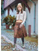 Flared Brown Patterned Suede Skirt