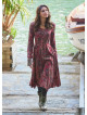 Red Print Asymmetrical Hem Button Down Long Sleeve Dress