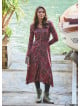 Red Print Asymmetrical Hem Button Down Long Sleeve Dress