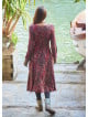 Red Print Asymmetrical Hem Button Down Long Sleeve Dress