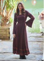 Boat Neck Black Floral Gypsy Style Long Dress