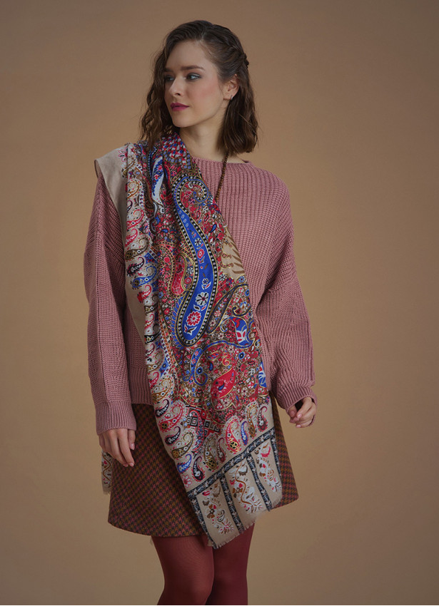 Patchwork Beige Patterned Shawl