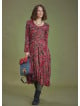 Red Print Asymmetrical Hem Button Down Long Sleeve Dress