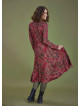 Red Print Asymmetrical Hem Button Down Long Sleeve Dress