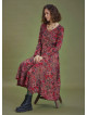 Red Print Asymmetrical Hem Button Down Long Sleeve Dress