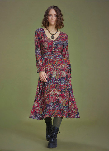 Boho Style Ruffle Sleeve Ethnic Patterned Dress